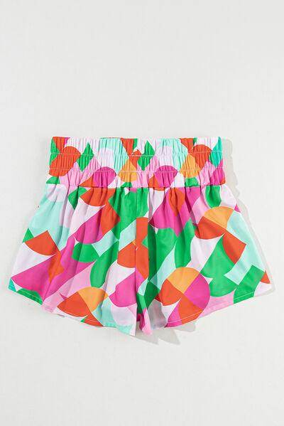Smocked Contrast Print High Waist Skort for Women - Selvanelle