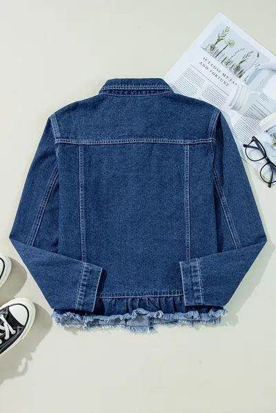 Raw Hem Long Sleeve Denim Jacket for Stylish Women - Selvanelle