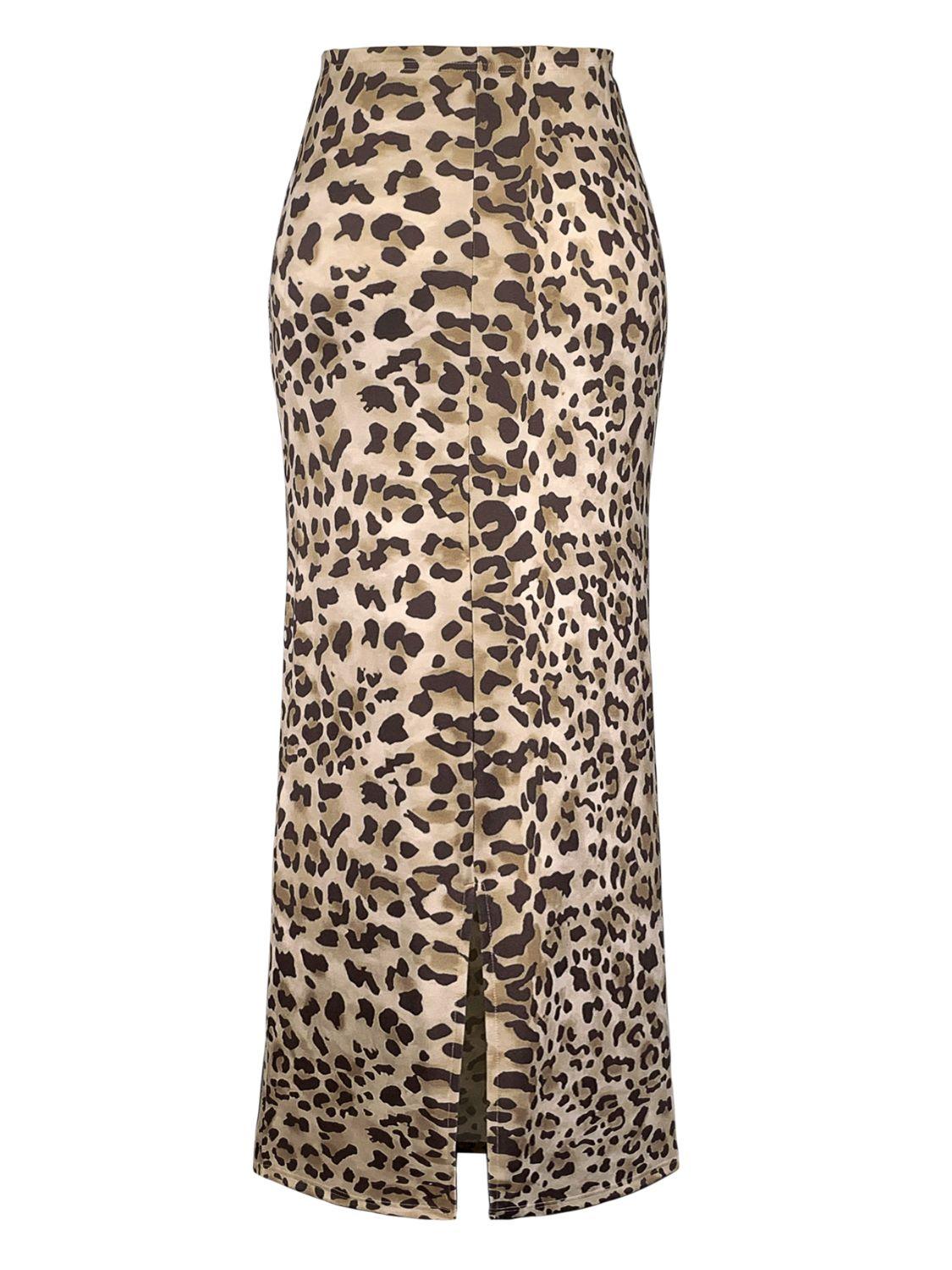 Honey Slit Leopard Midi Skirt for Trendy Casual Wear