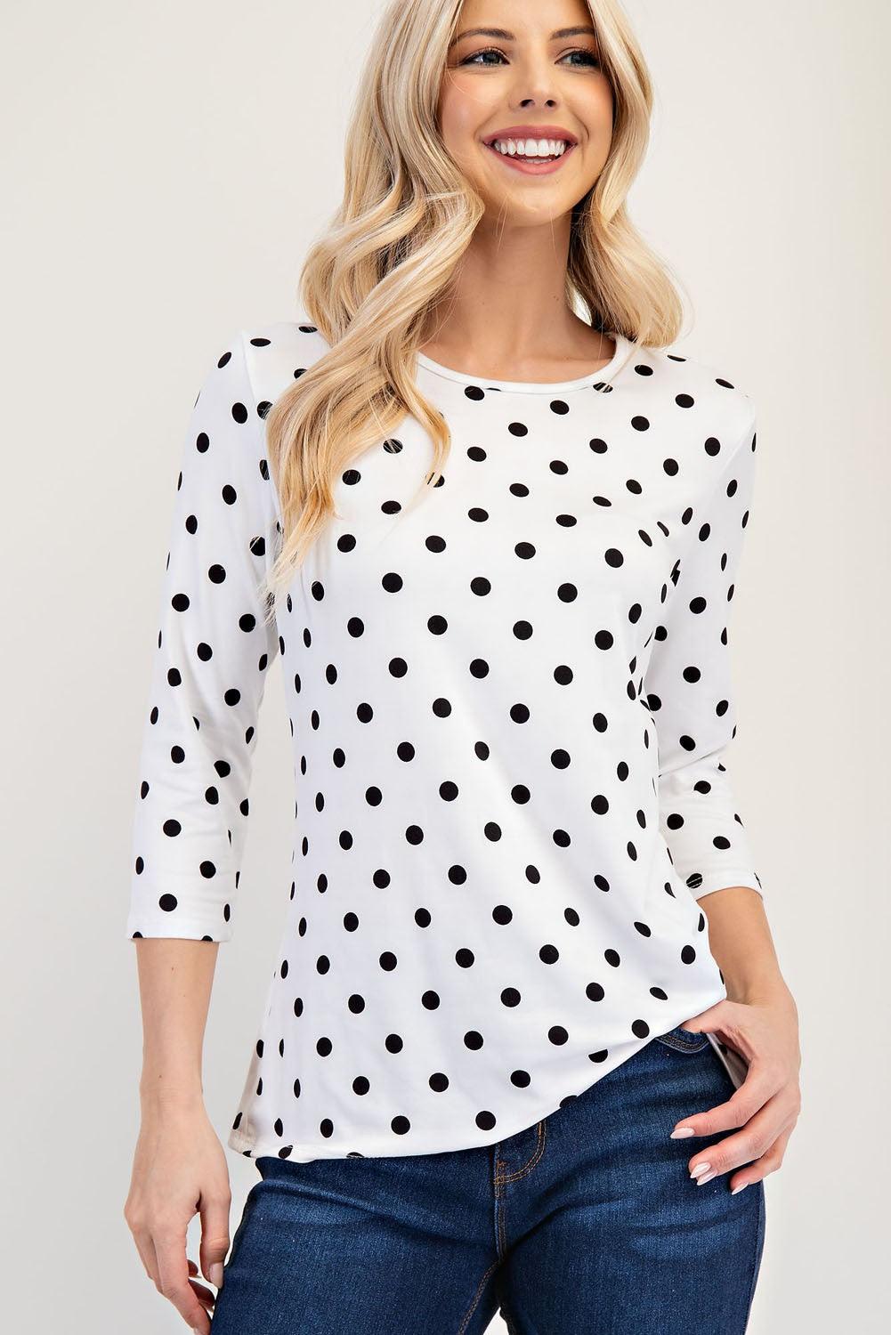 Celeste Full Size Polka Dot Three-Quarter Sleeve T-Shirt