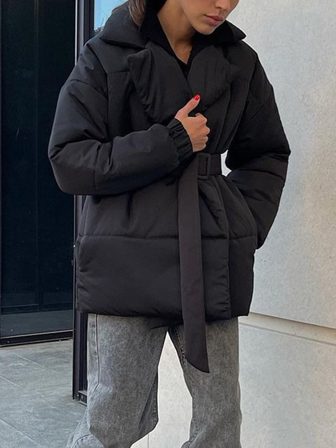 Puffer Long Sleeve Winter Coat with Belt