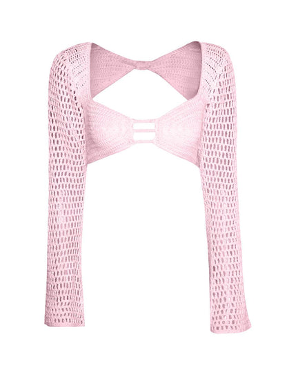 Tied Long Sleeve Top and Skirt Cover Up Set - Selvanelle