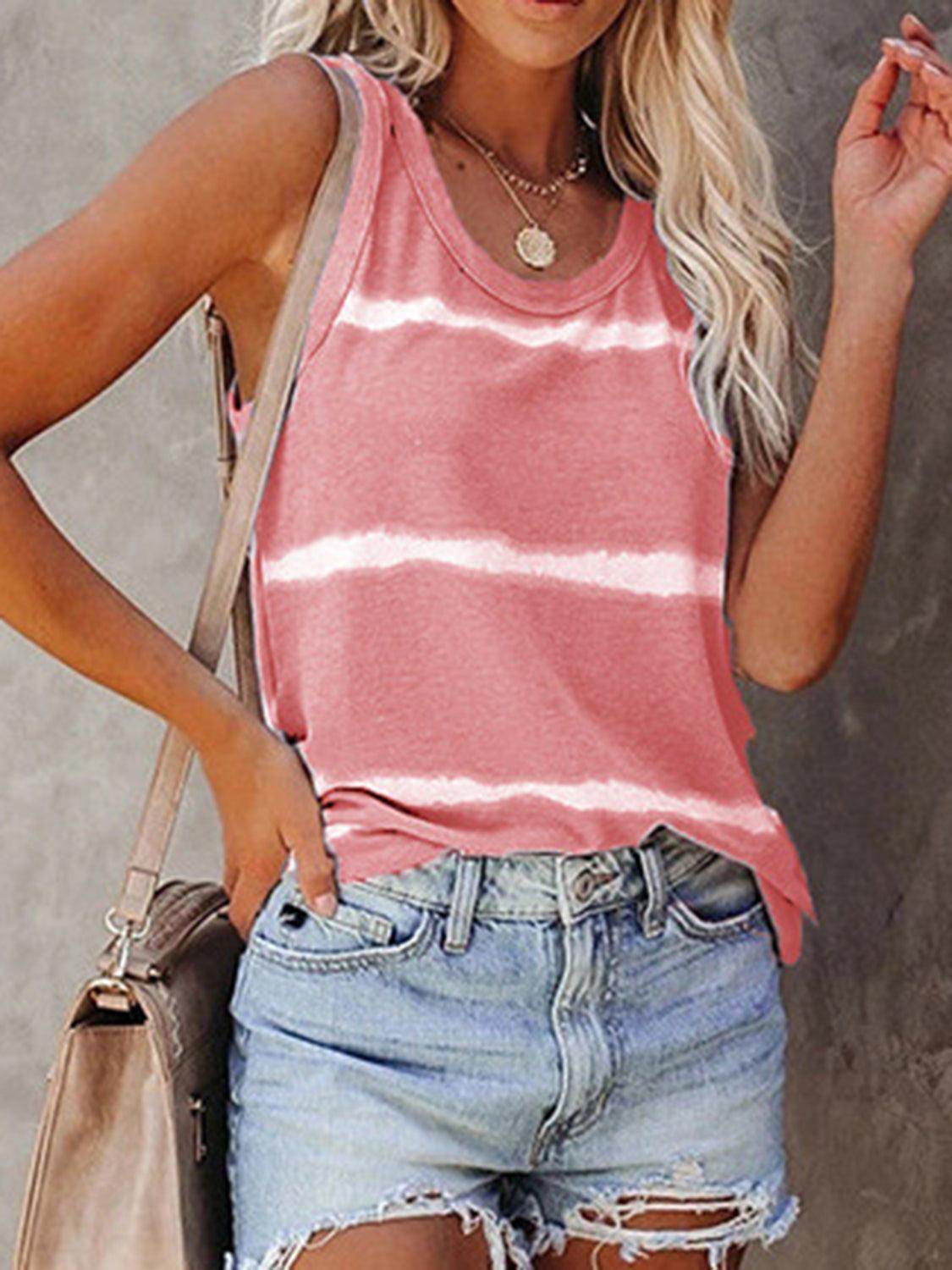 Full Size Tie-Dye Round Neck Tank for Women Casual Wear - Selvanelle