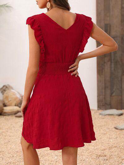 Smocked Ruffled Surplice Mini Dress for Women Stylish Look - Selvanelle