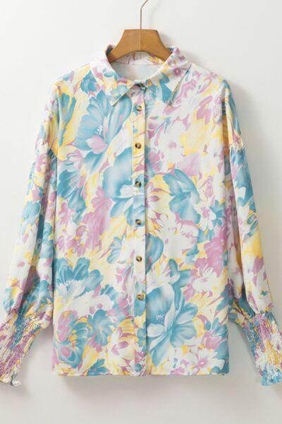 Printed Button Down Lantern Sleeve Shirt for Women - Selvanelle