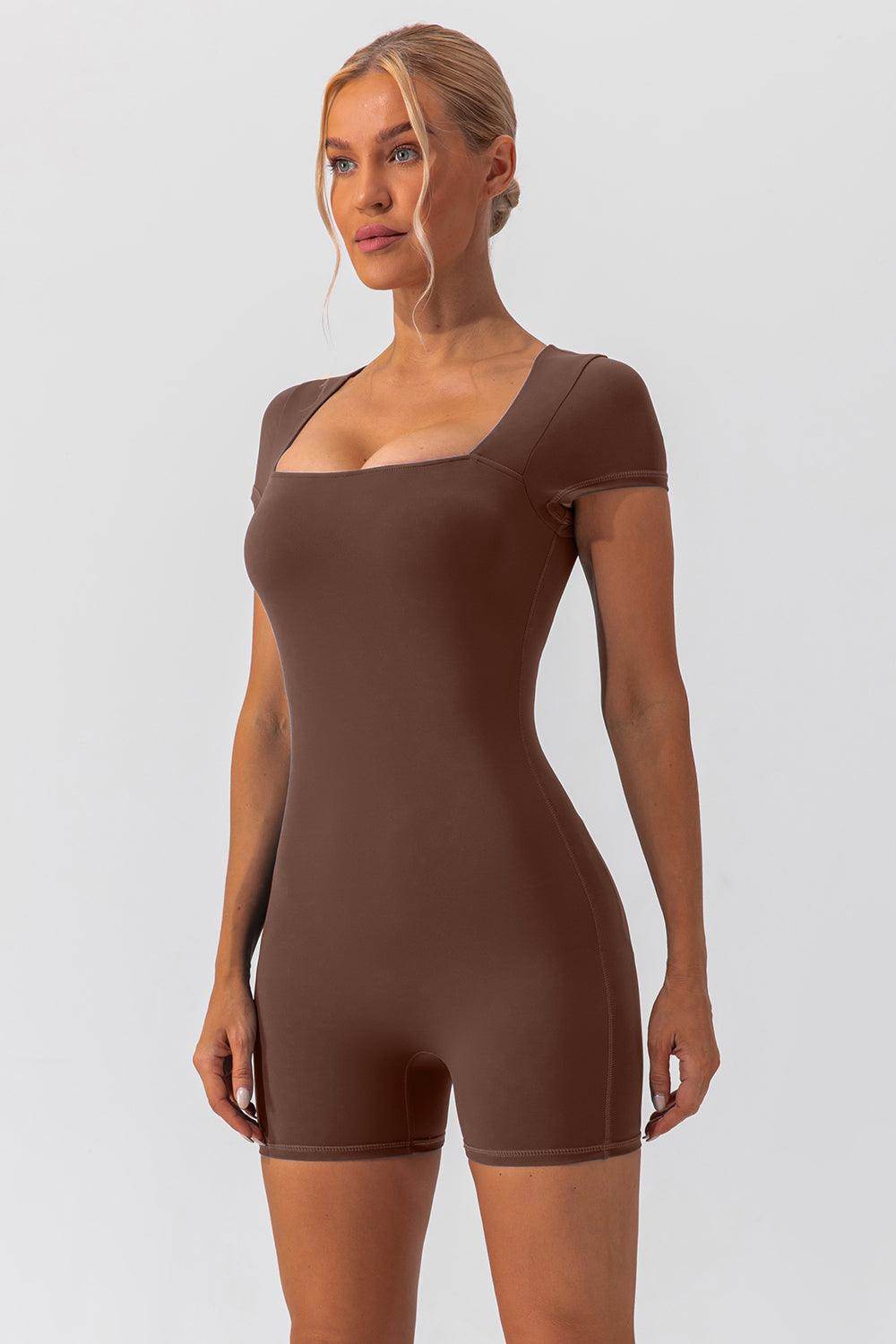 Square Neck Cap Sleeve Active Romper for Everyday Wear - Selvanelle