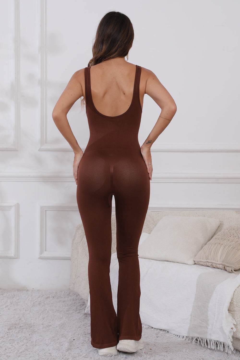 Scoop Neck Wide Strap Active Jumpsuit - Selvanelle