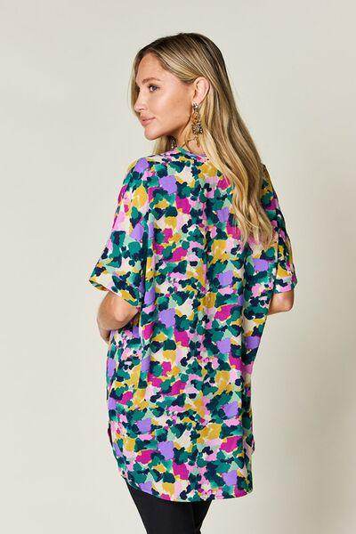 Double Take Full Size Printed V-Neck Short Sleeve Top - Selvanelle