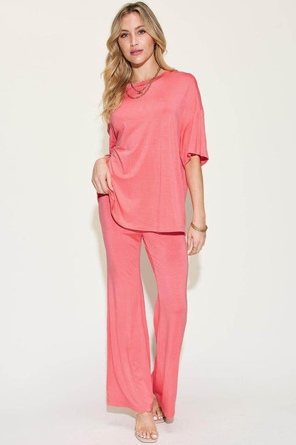Basic Bae Full Size Bamboo Drop Shoulder T-Shirt Set - Selvanelle