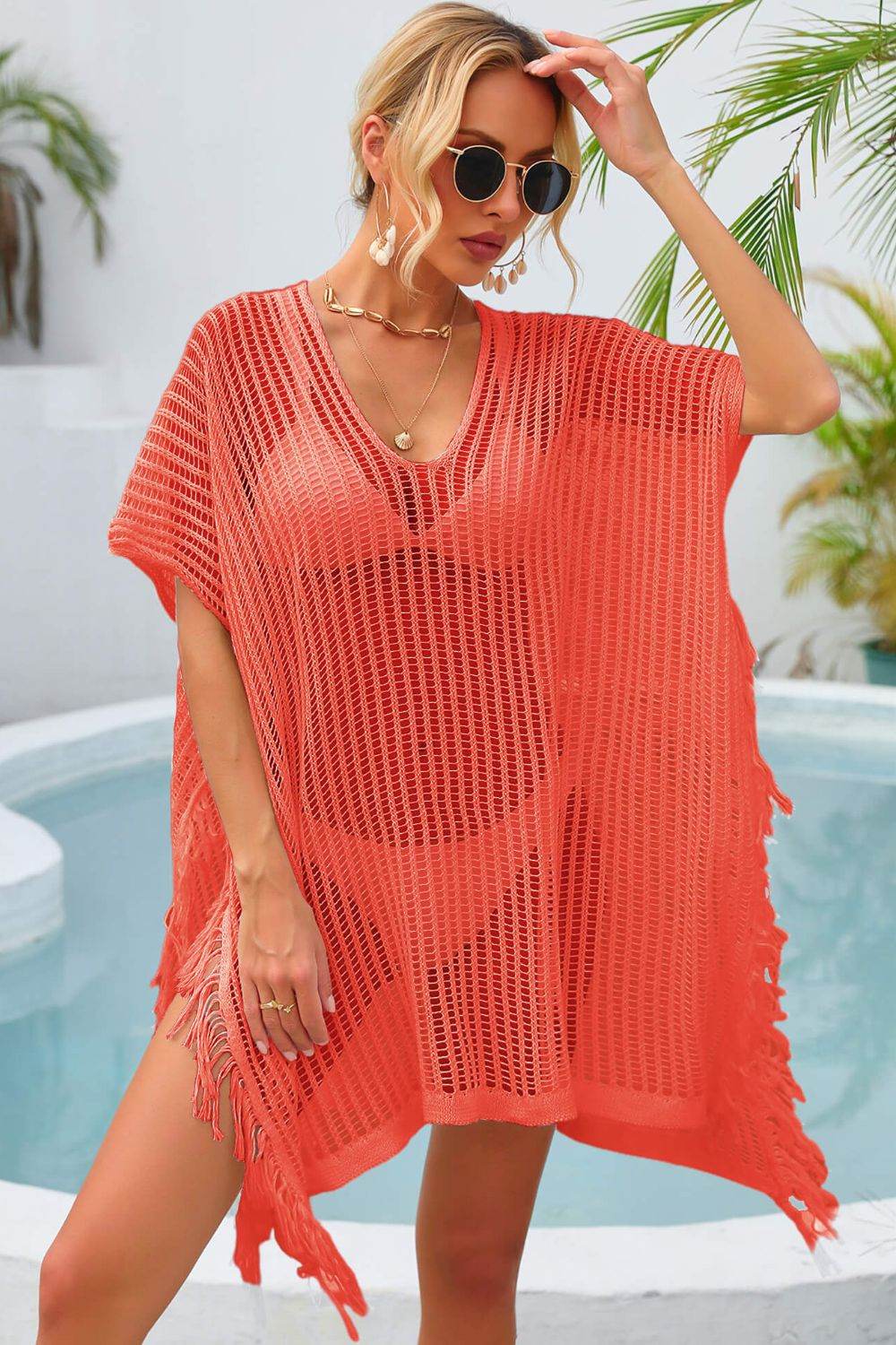 Angel Wings Fringe Trim Openwork Cover Up - Selvanelle