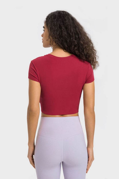 Millennia Round Neck Short Sleeve Cropped Sports T-Shirt - Selvanelle