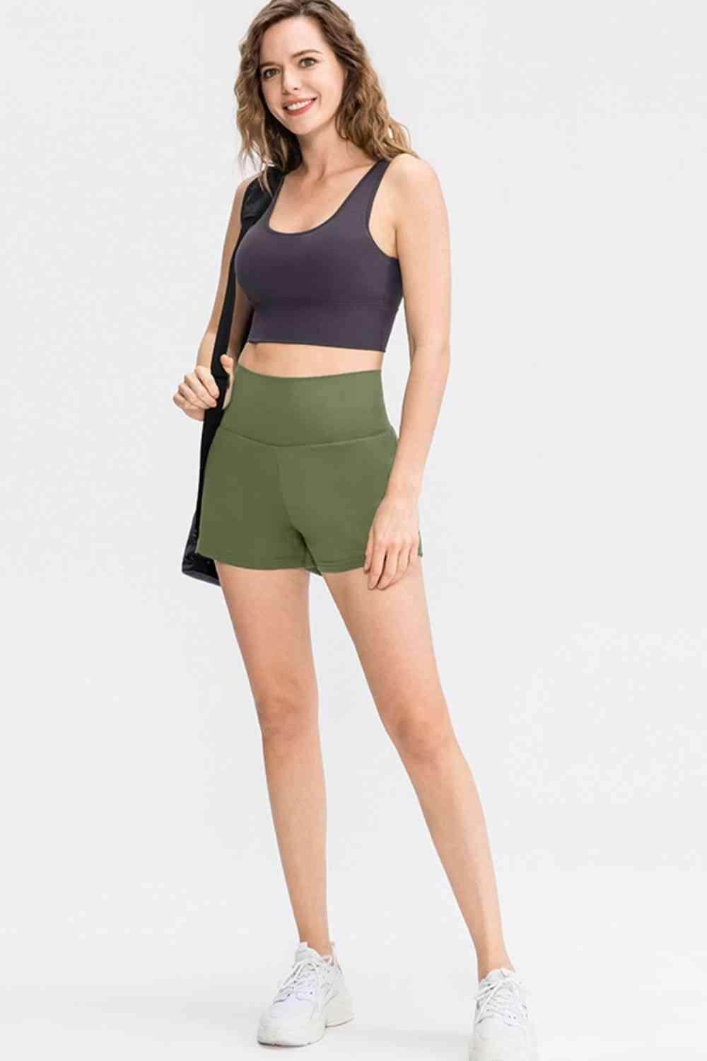 Wide Waistband Sports Shorts with Pockets for Women - Selvanelle