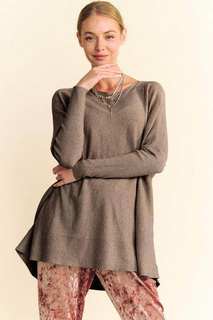 Davi & Dani Round Neck Dropped Shoulder Knit Top Women - Selvanelle