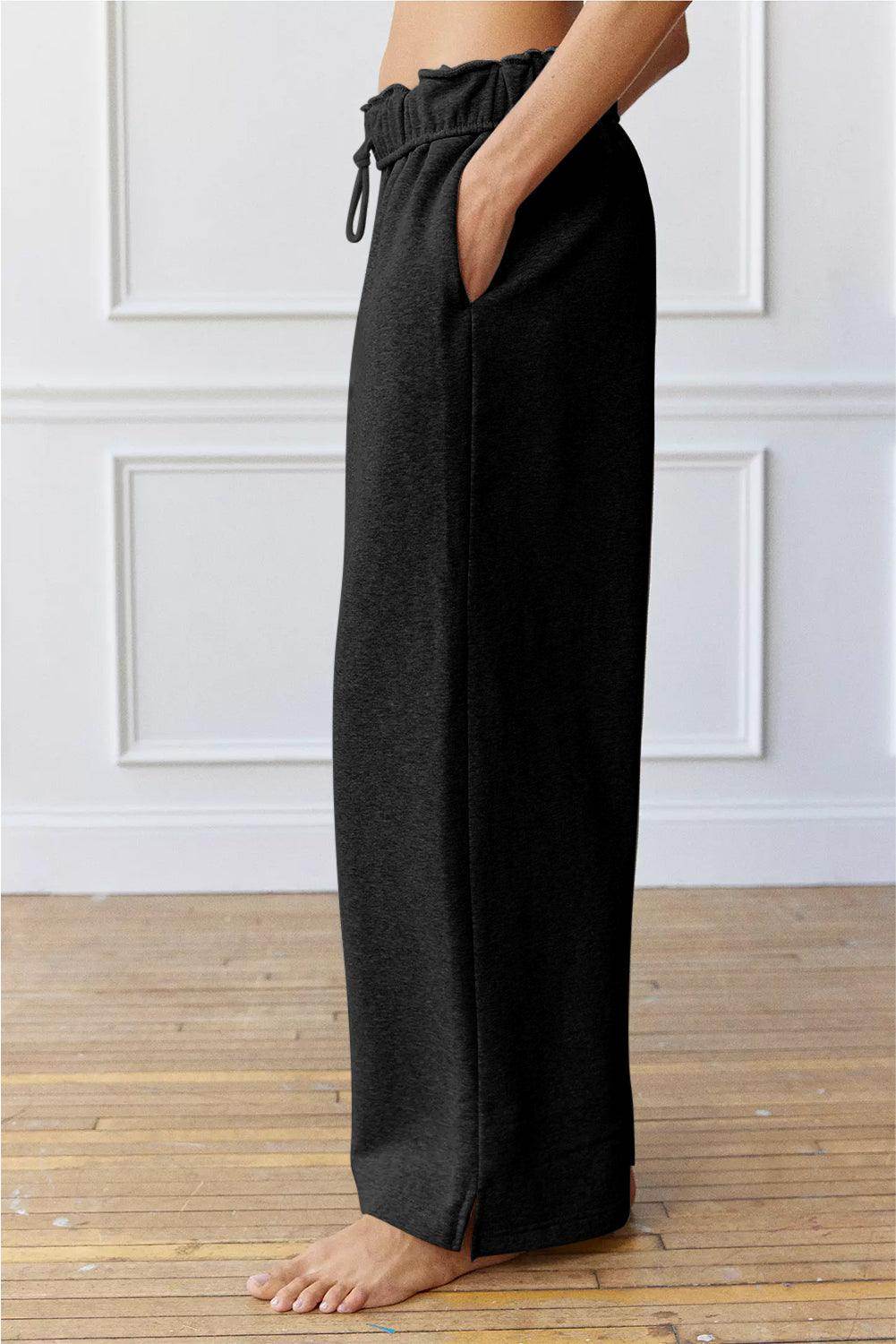 Drawstring Wide Leg Active Pants for Comfortable Movement - Selvanelle