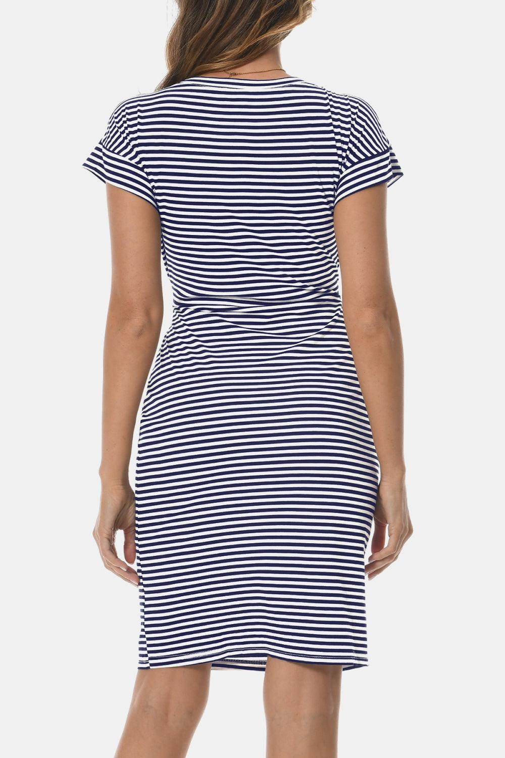 Tie Front Round Neck Short Sleeve Dress for Women - Selvanelle