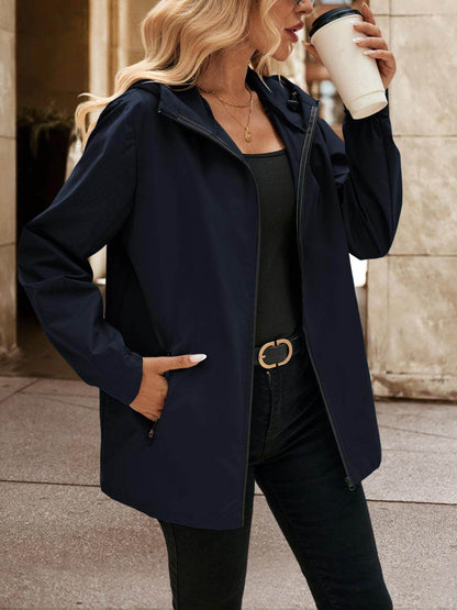 Ivy Lane Pocketed Zip Up Hooded Jacket for Women - Selvanelle