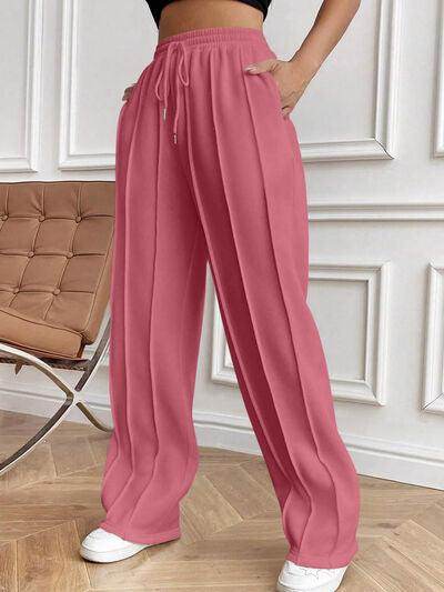 Drawstring Elastic Waist Pants with Pockets for Women - Selvanelle
