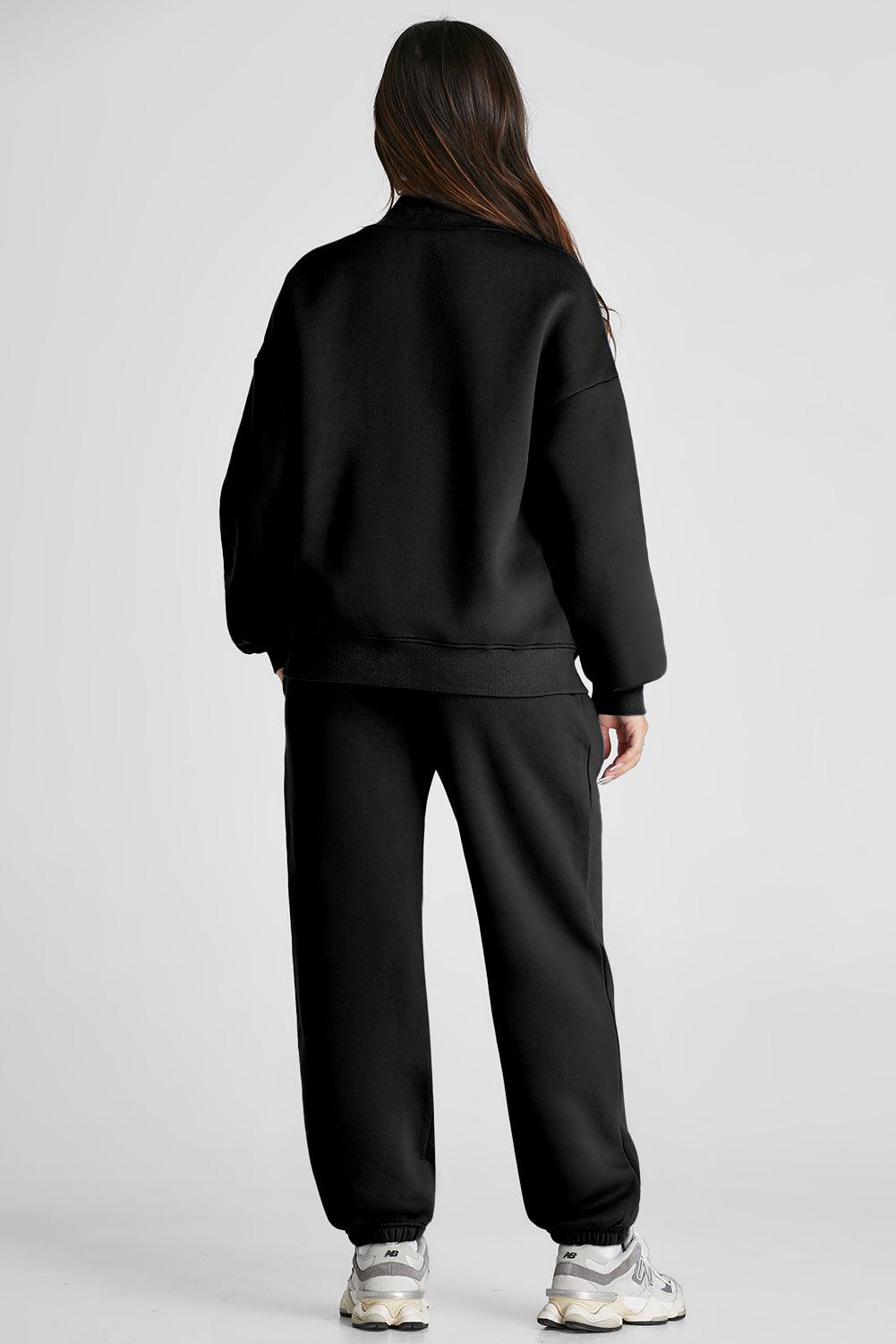 Quarter Zip Long Sleeve Top and Pants Set for Women