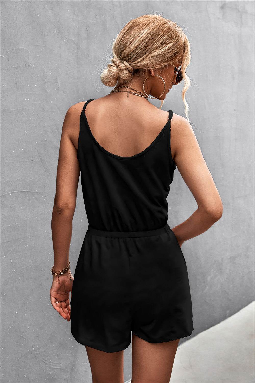 Spaghetti Strap V-Neck Pocket Romper - Selvanelle