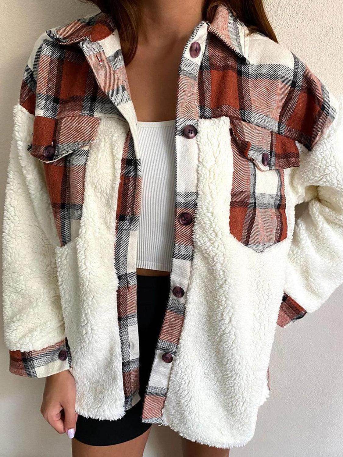 Fuzzy Button Up Long Sleeve Jacket for Cozy Style - Selvanelle