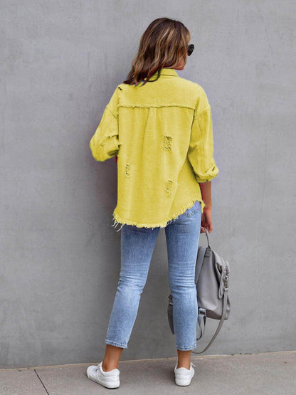Distressed Drop Shoulder Denim Jacket for Casual Style - Selvanelle