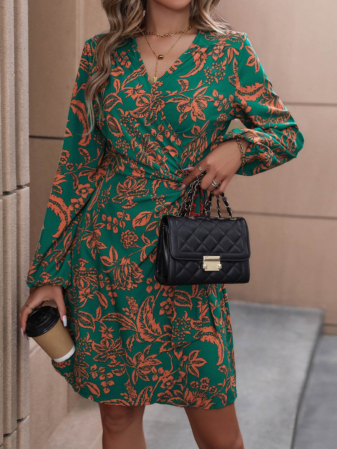 Perfee Floral Balloon Sleeve Mini Dress - Selvanelle