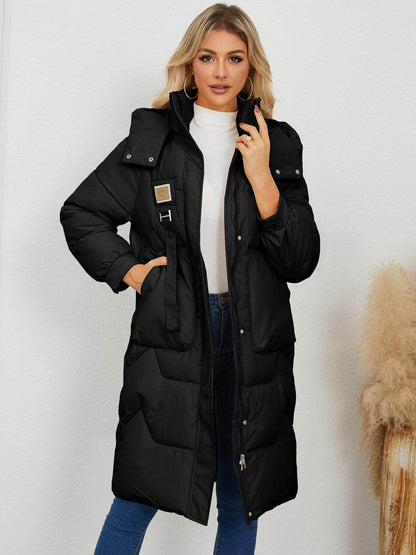Long Sleeve Longline Hooded Winter Coat for Women - Selvanelle