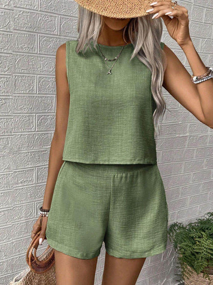 Round Neck Sleeveless Top and Shorts Set for Women - Selvanelle