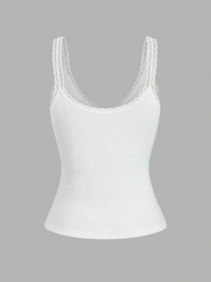 Lace Detail V-Neck Wide Strap Tank for Stylish Comfort - Selvanelle