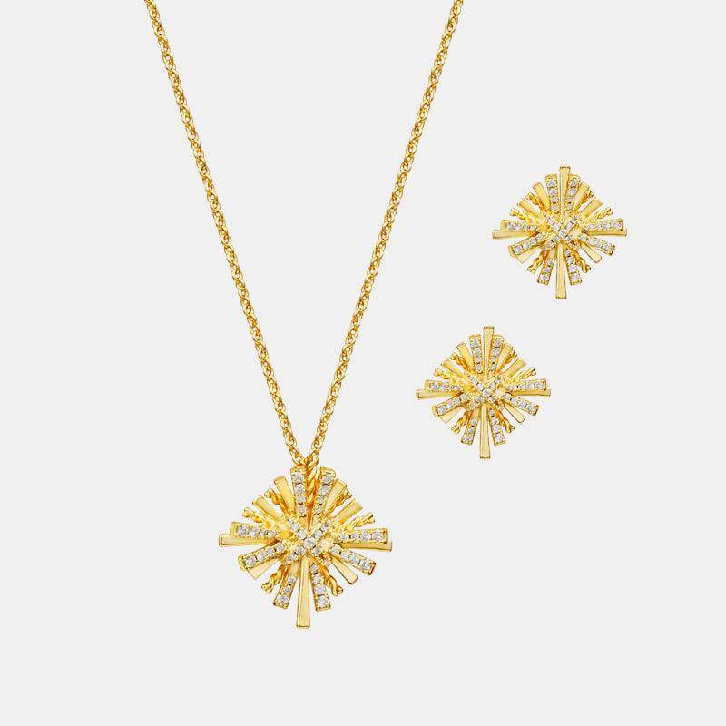 Starburst Gold-Plated Earrings and Necklace Set for Women - Selvanelle