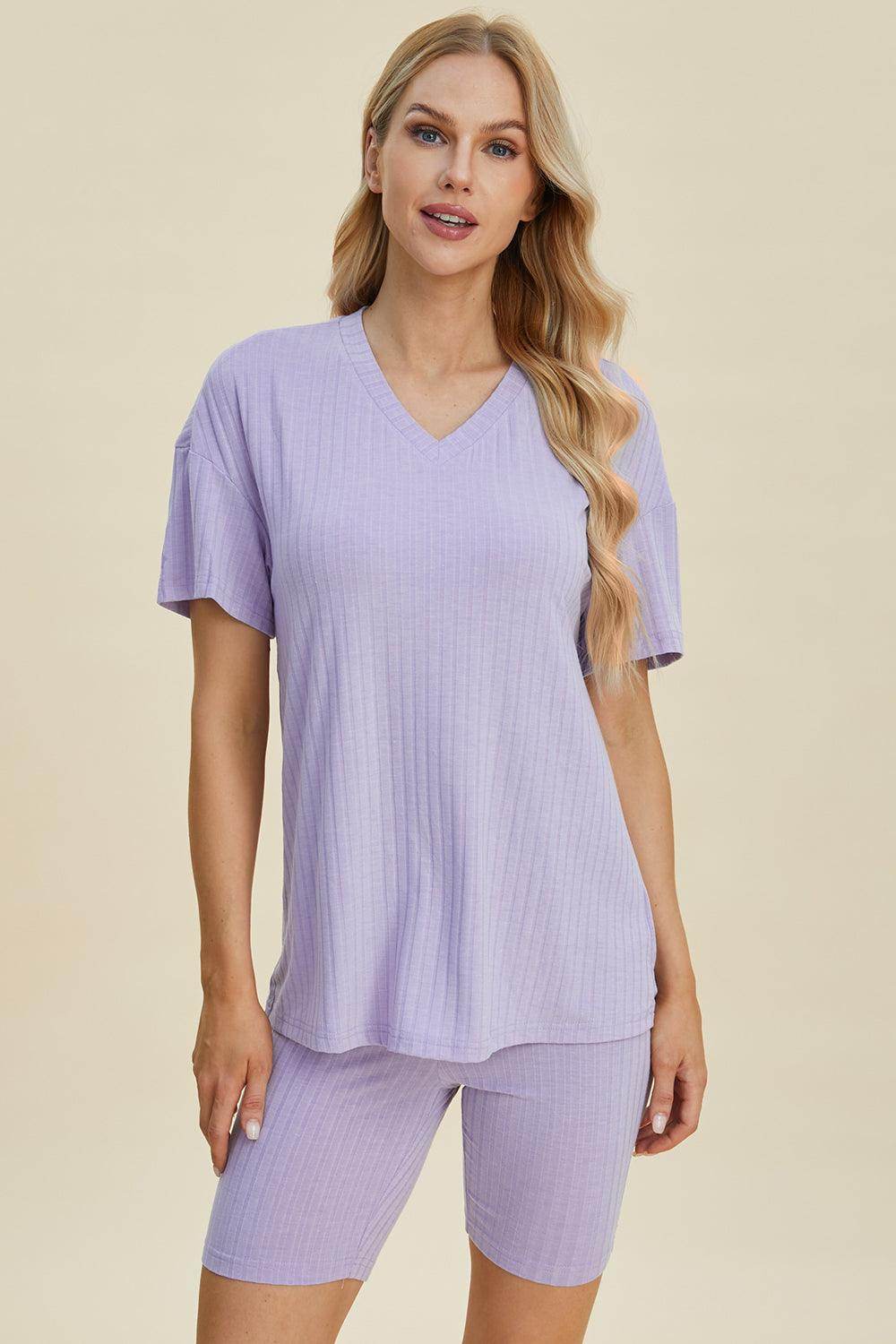 Basic Bae Full Size Ribbed V-Neck Top and Shorts Set For Women - Selvanelle