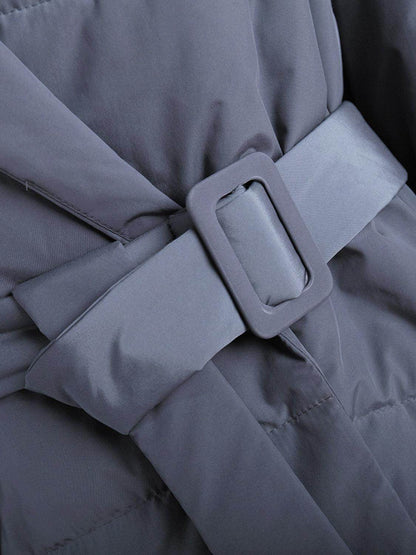 Puffer Long Sleeve Winter Coat with Belt for Women - Selvanelle