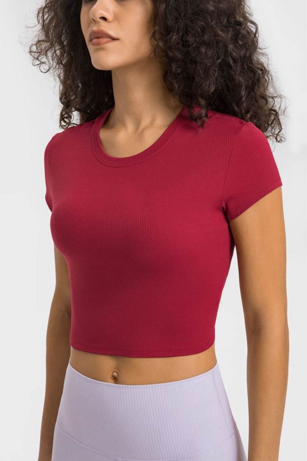 Millennia Round Neck Short Sleeve Cropped Sports T-Shirt - Selvanelle