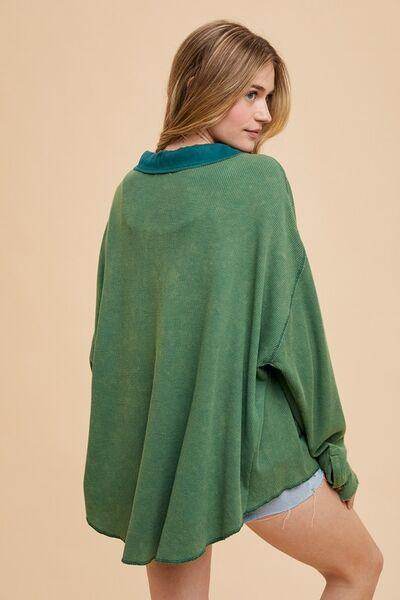 Annie Wear Waffle-Knit Mineral Washed Button Down Shirt - Selvanelle