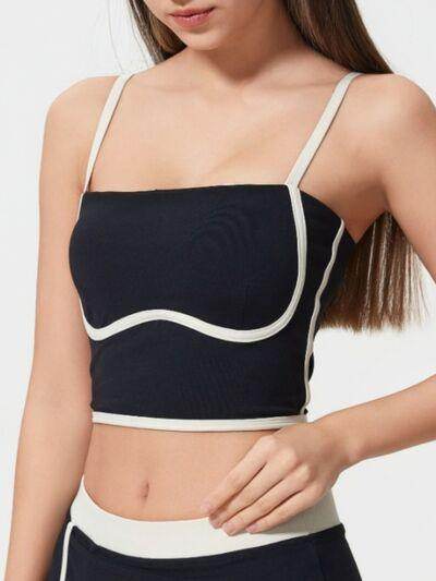 Millennia Contrast Trim Square Neck Active Cami with Pads - Selvanelle