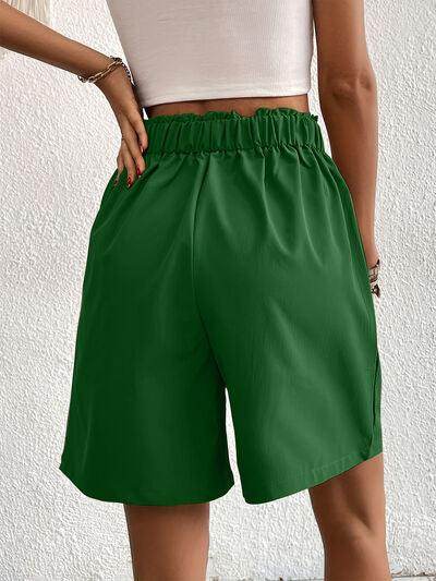 Pocketed Half Elastic Waist Shorts with Side Pockets - Selvanelle