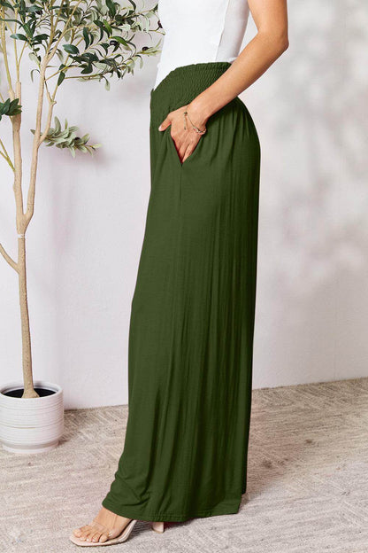 Double Take Full Size Smocked Wide Waistband Wide Leg Pants - Selvanelle