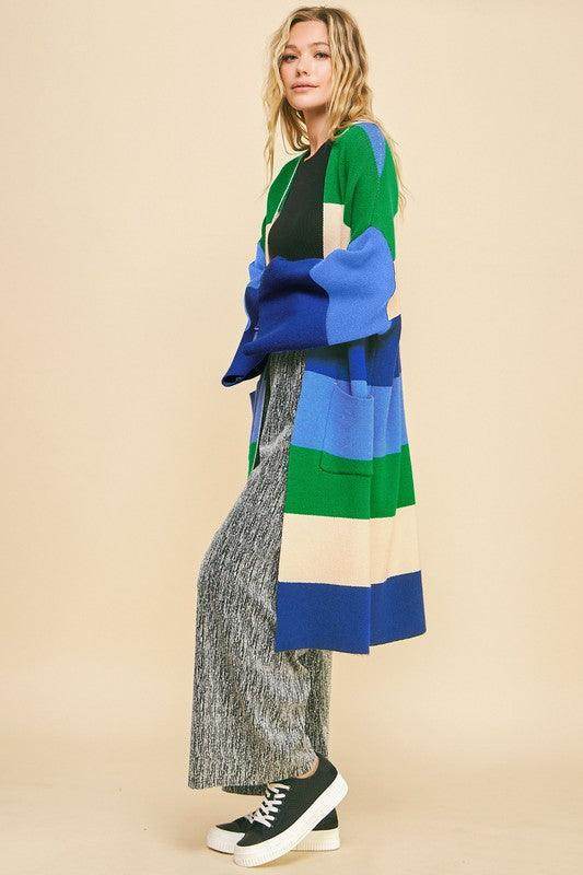 Davi & Dani Color Block Kimono Sleeve Open Front Cardigan - Selvanelle