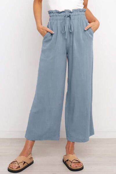 Drawstring Paperbag Waist Wide Leg Pants for Women - Selvanelle