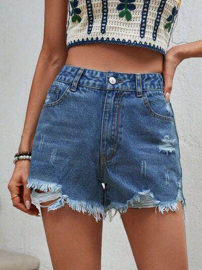Distressed Raw Hem Denim Shorts for Stylish Summer Wear - Selvanelle