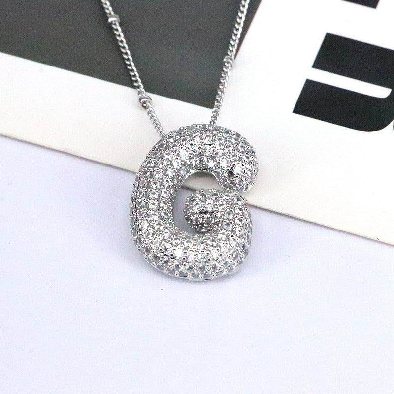 Copper Inlaid Zircon Letter Pendant Necklace for Women - Selvanelle