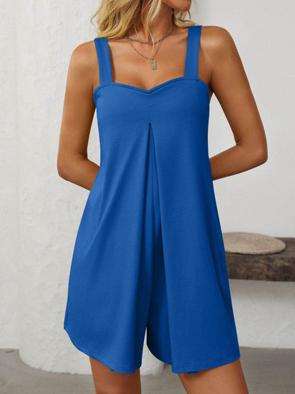 Mandy Sweetheart Neck Wide Strap Romper with Pockets - Selvanelle