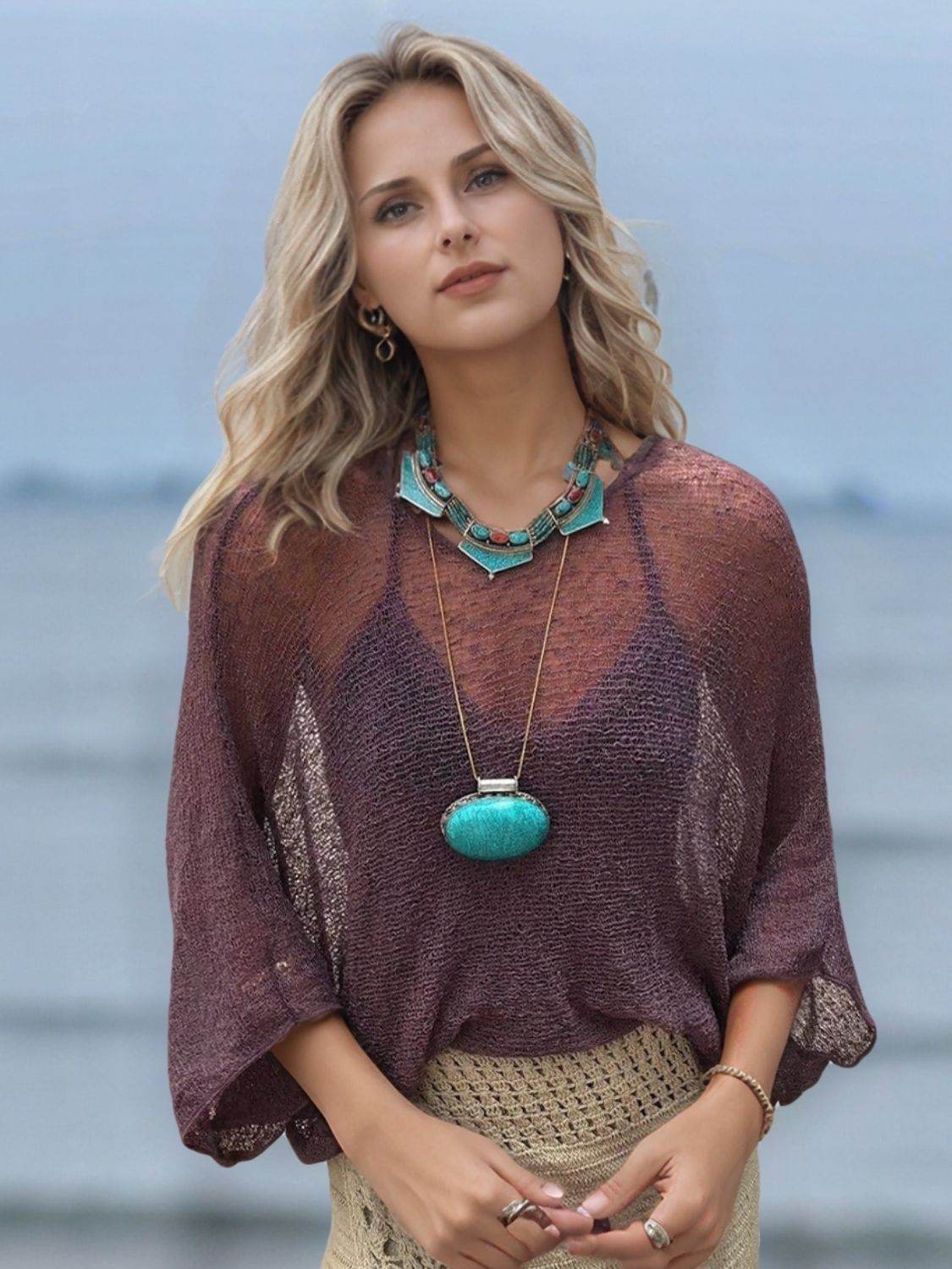 Round Neck Long Sleeve Cover-Up - Selvanelle