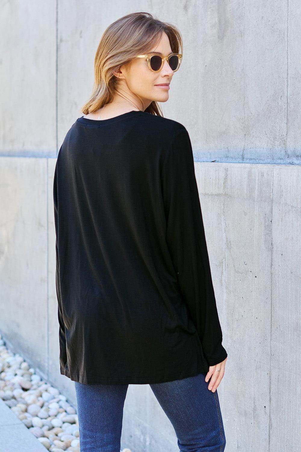 Basic Bae Full Size V-Neck Long Sleeve Top for Women - Selvanelle