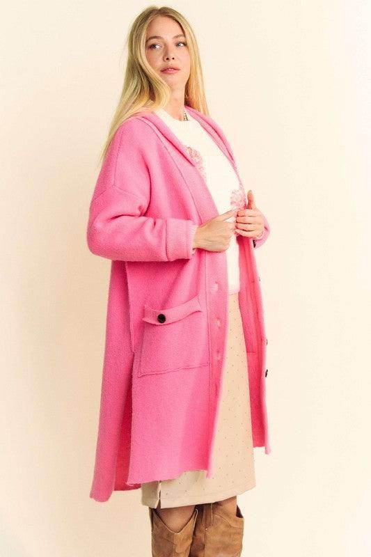 Davi & Dani Side Slit Button Up Hooded Cardigan for Women - Selvanelle