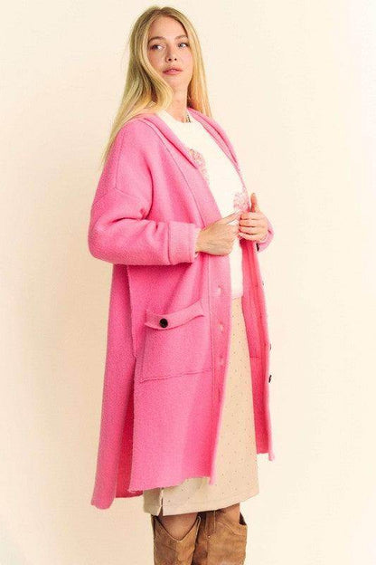 Davi & Dani Side Slit Button Up Hooded Cardigan for Women - Selvanelle