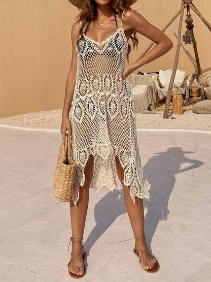 Openwork Scoop Neck Spaghetti Strap Cover-Up Dress - Selvanelle