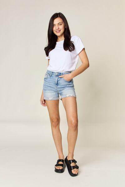 Judy Blue Full Size High Waist Rolled Denim Shorts for Summer - Selvanelle