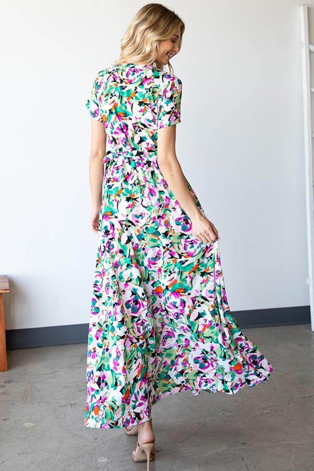 First Love Slit Printed Surplice Tie Waist Dress for Women - Selvanelle