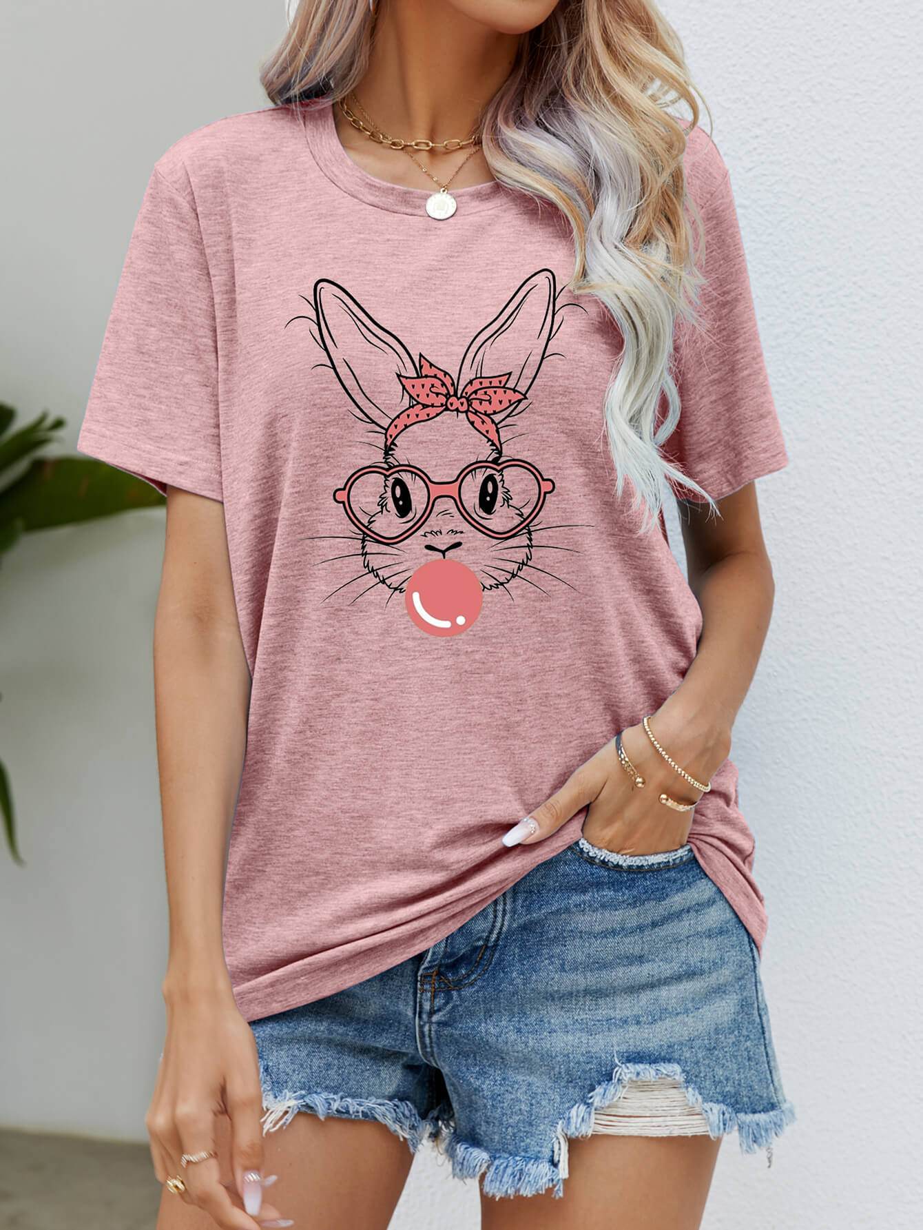 Easter Bunny Graphic Round Neck T-Shirt - Selvanelle